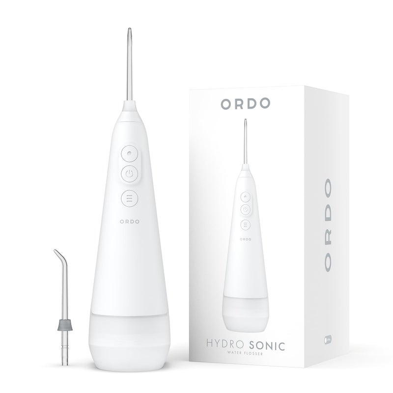 Ordo Water Flossers for Teeth Cordless IPX7 Waterproof Oral Irrigator 3 Pressure Settings Portable Rechargeable Electric Sonic Flosser Dental Professional Recommended White